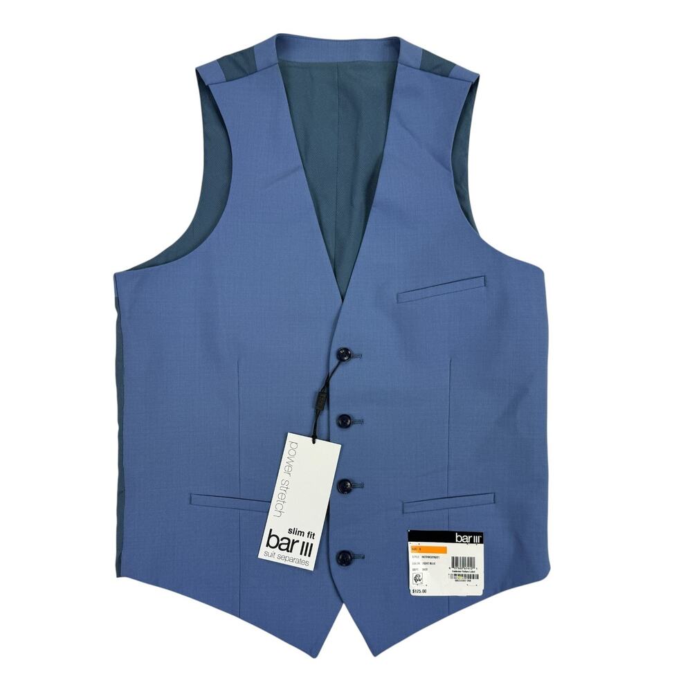 Bar III Mens Slim Fit Stretch Wool Blend Solid Suit Vest Light Blue S